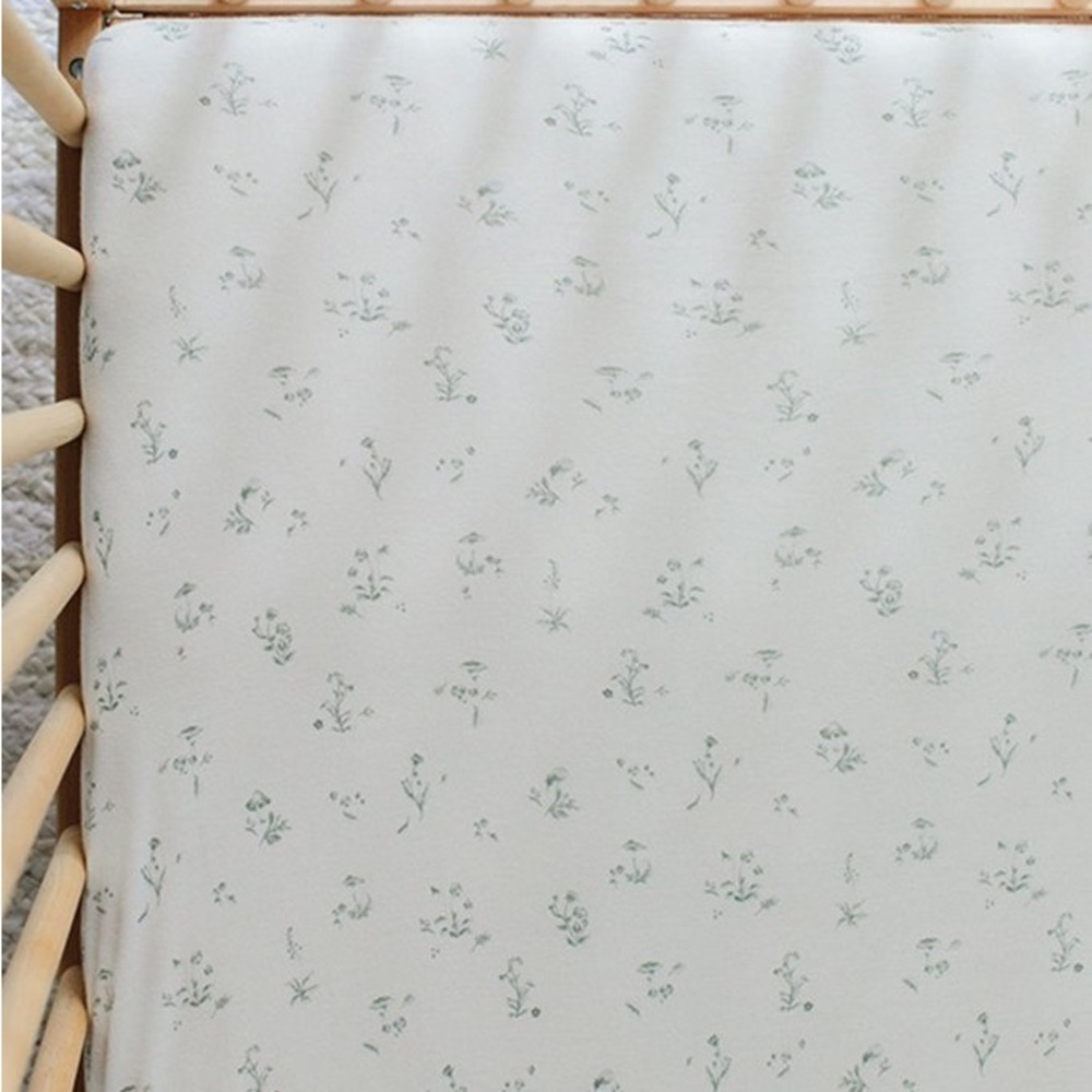 solly baby White Crib Sheet with Sage Green Floral Print